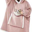 JOYWOO Pink Wearable Blanket Hoodie,Oversized Cat Lovers Sweatshirt Blanket for Adult,Birthday Gifts for Women,Mom,Girlfriend,Cozy Hooded Blanket with Giant Pocket and Winter Gifts,Dusty Pink Standard