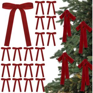 Glitinsel 24 Pcs Red Velvet Bows Christmas Tree Ornaments Valentines Day Bows Decoration for Garland Home Coquette Wedding Decor (5 x 7 Inch,Width of 1")
