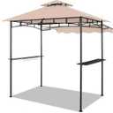 CHARMELEON Double Tiered Grill Gazebo 8X 5, Outdoor BBQ Patio Canopy Tent with Stretchable Side Awning (Beige)