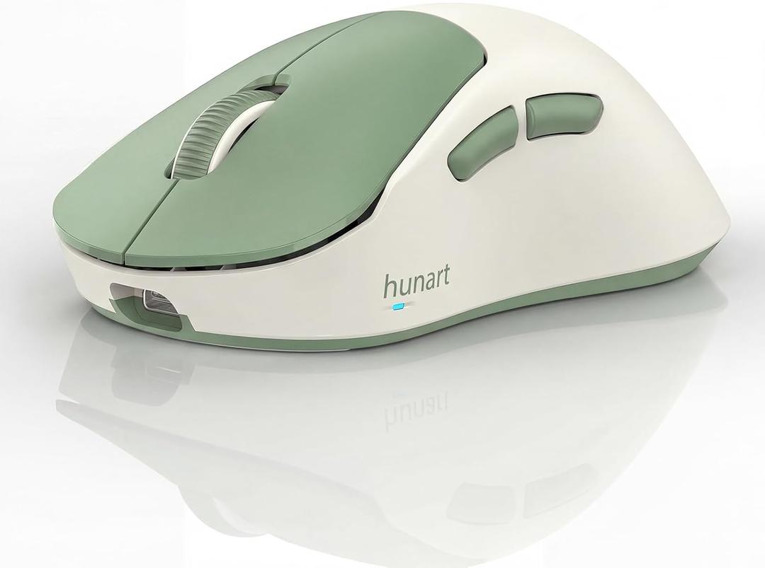 hunart H6 49g Wireless Mouse, Bluetooth & 2.4GHz Rechargeable Mouse, Lightweight Silent Ergonomic Mouse with USB-C Charging, Portable Right-Hand Office Mouse for Laptop, PC, MacBook, Tablet - Green