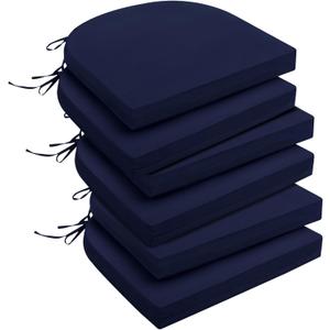 downluxe Outdoor Chair Cushions Set of 6 for Patio Furniture, Water-Resistant Patio Chair Cushions with Ties, High Density Foam Outdoor Seat Cushion, 17" X 16" X 2", Navy