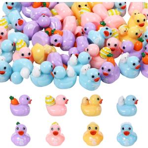 60pcs Easter Resin Ducks, Tiny Ducks Toy Figurines, Novelty Duck for Easter Party Favors Gifts (4 Styles)