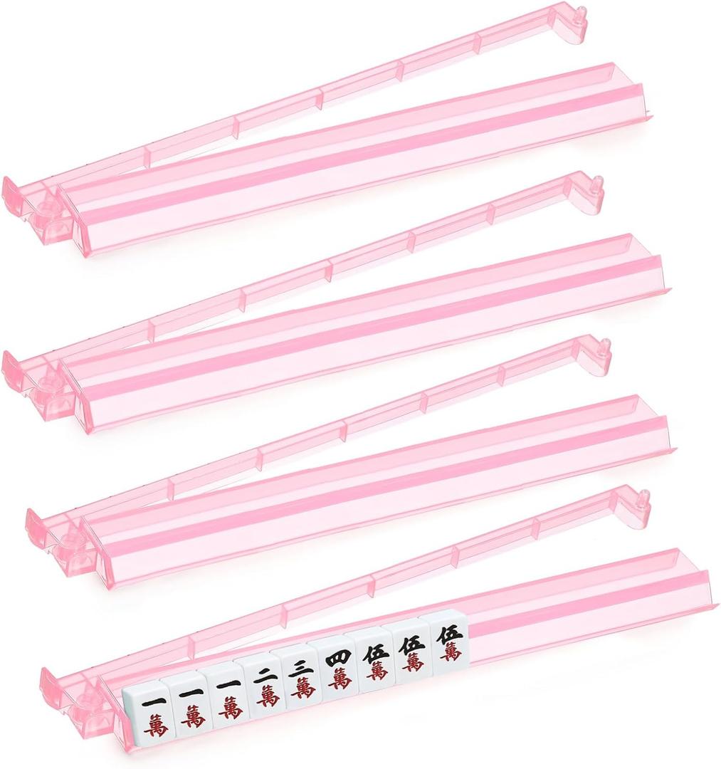 Pink Mahjong Racks with Pushers 18.7‘’ Mahjong Set of 4 Mahjong Accessories