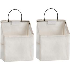 Wall-Hanging Storage Bags, Desktop Organizer Basket Cotton Linen Hanging Storage Basket for Kitchen,Bderoom,Living Room (#2 White)