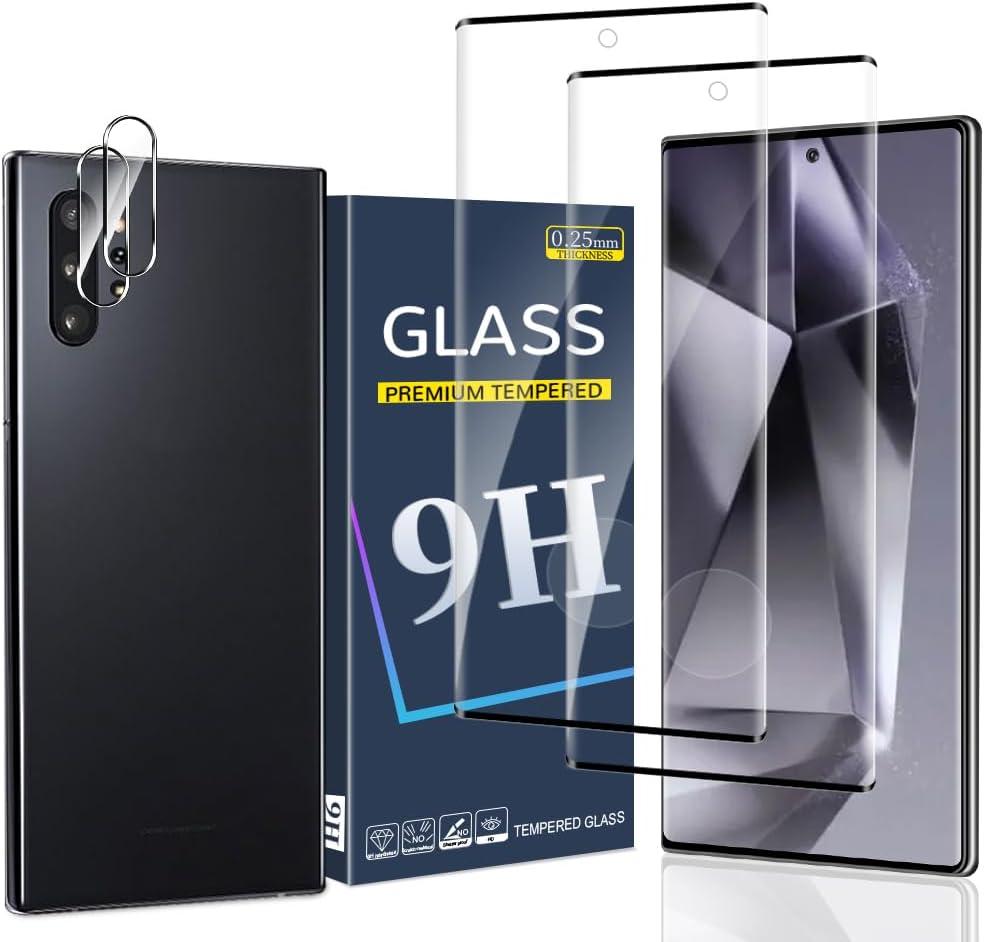 Suitable for Note 10 Plus Screen Protector Tempered Glass 2+2 Pack, Camera Lens Protector, 9H Hardness, No Bubbles, 3D Full Coverage,Support Fingerprint Unlock, for Samsung Note 10 Plus 6.8 Inch Suitable for Note 10 Plus Screen Protector Tempered Glass 2+2 Pack, Camera Lens Protector, 9H Hardness, No Bubbles, 3D Full Coverage,Support Fingerprint Unlock, for Samsung Note 10 Plus 6.8 Inch
