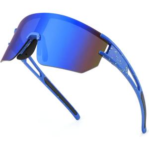 WANWAN Men Women Cycling Sunglasses, 80s Sport Baseball Mirrored Sun Glasses for Youth Adults Running Softball (Blue Yellow Frame - Blue Mercury Lens)
