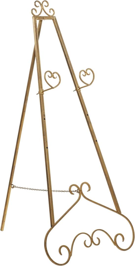 Deco 79 Metal Scroll Display Easel Large Adjustable 3 Tier Floor Standing Easel with Chain Support, Display Stand 21" x 24" x 46", Gold (23" x 24" x 48")