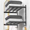 Black Adjustable Towel Bar for Bathroom Wall Mount17-30.7inch Adhesive Shower Towel Rack Stainless Steel Bath Towel Holders for Toilet Kitchen Double Towel Hanger (Black Double Towel Rack)