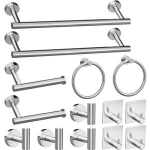 Lckppt 14-Piece Bathroom Hardware Set, Brushed Nickel Stainless Steel, Wall-Mounted Towel Racks