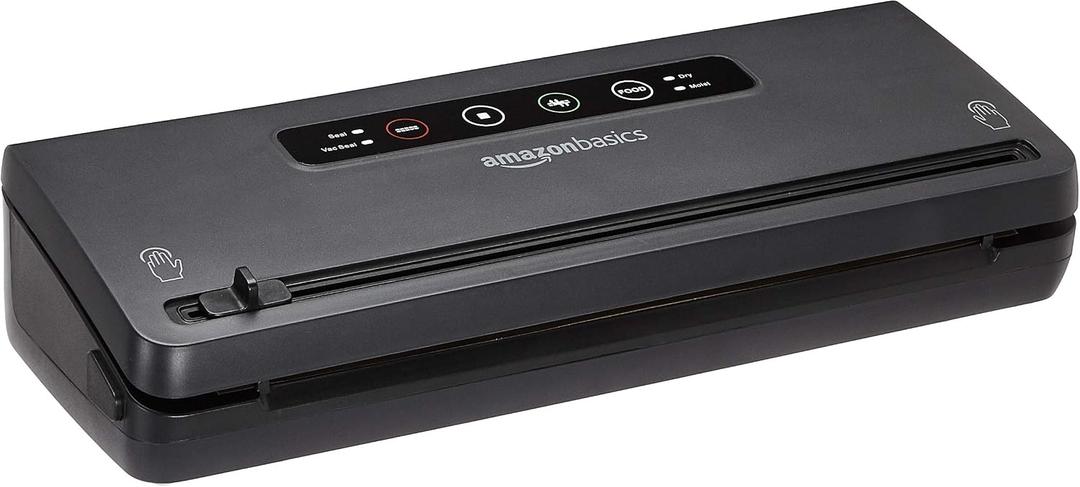 Amazon Basics Vacuum Sealer Machine for Food Preservation with Dry/Moist Mode, Built-in Cutter and Air Suction Hose, Black