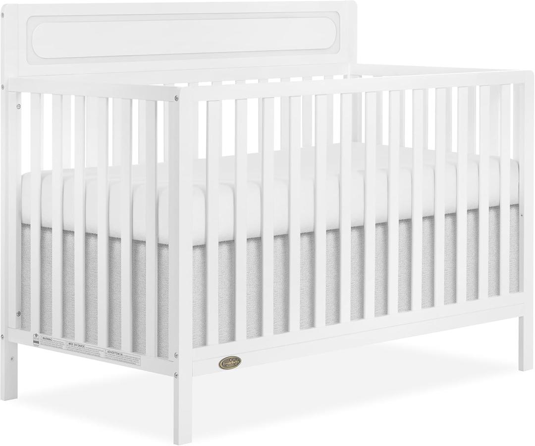 Dream On Me Avery 5-in-1 Convertible Full-Size Baby Crib in White, Converts to Toddler Bed, Daybed & Full-Size Bed, 3 Adjustable Mattress Heights, Greenguard Gold & BSA Certified, 54.8"L x 29.3"W x 42.8"H