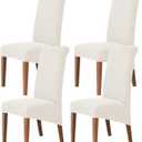 Deisy Dee Stretch XL/Oversized Soft Spandex Extra Large Dining Room Chair Covers for Kitchen DiningRemovable Washable Chair Protectors Slipcovers (Off White, 4)