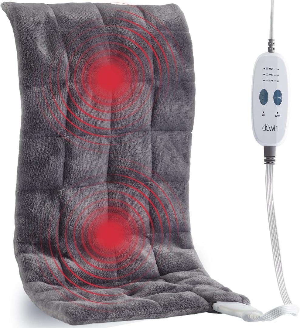 Massaging Heating Pad for Back Pain Relief, 12"x24" Weighted Heating Pads with Massager for Neck/Shoulder/Leg 2.86 Lbs Electric Heated Pad,9 Massage Modes &3 Heat Levels (Grey)