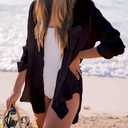 Bsubseach Women Long Sleeve Beach Shirt Blouses Bathing Suit Cover Up Button Down Collar