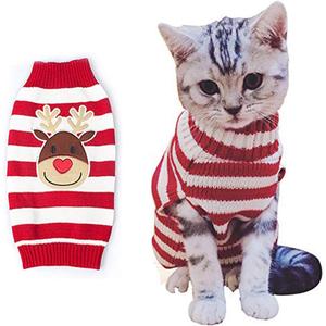 Cat Sweater Christmas Santa Claus Pet Cat Winter Knitwear Warm Clothes (Medium, 2-Stripe elk)