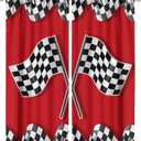 Race Car Blackout Curtains for Bedroom - Racing Car Flag Game Theme Racecar Checkered Flag Window Treatment,Rod Pocket Room Darkening Curtains 2 Panels 63L x 27.5W