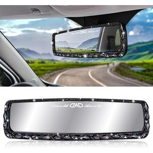 Bling Car Rearview Mirrors Decorations Rear View Mirror with HD Glass Rhinestones Automotive Interior Mirrors Bling Car Accessories for Women (MYHSJ-black)