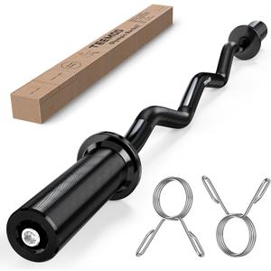 TEEMOO Olympic EZ Curl Barbell Bar, 47" Curl Bar with 2 Spring Collars, Curling bar for Weight Lifting, Squat, Hip Thrusts, Biceps, 500lb Weight Capacity, E-Coat Finish for 2 inch Weight Plates (Black)