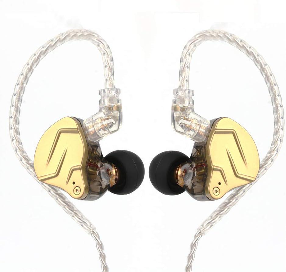 Linsoul KZ ZSN PRO X Dual Driver 1BA+1DD Hybrid Metal Earphones HiFi in-Ear Monitor with Detachable Recessed 2Pin Cable,Zinc Alloy Panel (Without Mic, Black) (Gold)