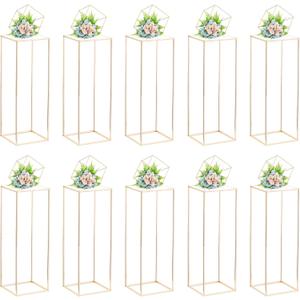 Nuptio Gold Vases for Centerpieces Wedding with Acrylic Panel - 10 Pcs 31.5 inch Tall Gold Vase Wedding Centerpieces for Tables - Geometric Centerpieces Table Flower Stand for Weddings Centerpieces