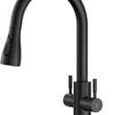 Hurran Kitchen Sink Faucet with Pull Down Sprayer, 2 Handles High Arc Stainless Steel Kitchen Faucet with Escutcheon, Suitable for Kitchens, RVs, and Bars, Black