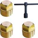 soujkooy 3 Pcs Boat Drain Plug with Boat Drain Plug Wrench, Brass Drain Plugs Flare Tube Fitting Spare Garboard Drain Plug Kit for Most Boats Hulls Parts