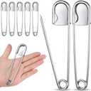 Juexica 5 Pcs 5 Inch Jumbo Stainless Steel Safety Pins Large Heavy Duty Huge Strong Laundry Pins for Upholstery Sewing Quilting Key Rings Craft Outdoor (Silver)