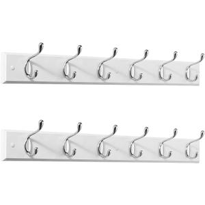 Coat Rack Wall Mount 2 Pack, White Coats Hangers with 6 Metal Silver Hooks for Hanging Jacket, Coat and Bags Hook Single Prong, Wall-Mounted Hanging Hooks for Hats, Clothes in The Entryway, Bedroom
