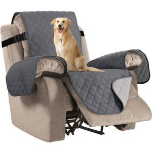 H.VERSAILTEX Reversible Quilted Recliner Covers Recliner Chair Cover Water Resistant Furniture Protector Washable Couch Cover with Elastic Straps for Kids, Pets (Recliner, Grey/Beige)