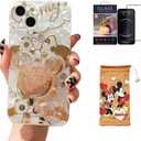 Cartoon Case for iPhone 14 Plus 6.7" with HD Screen Protector, Minnie Mouse with Quicksand Cell Phone Holder Strap Soft TPU Shockproof Protective for Girls Women