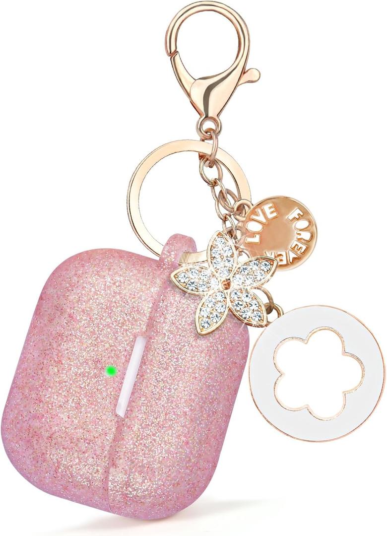 Case for Apple Airpods 4 - VISOOM Airpods 4 Cases 2024 Cover Women Anti-Drop Silicone iPods 4 Earbuds Wireless Accessorie Charging Cases Girl Bling Keychain for Airpod iPods 4th Generation (Rose Gold)