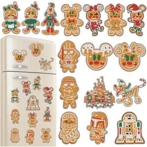 RiVolTa Christmas Diamond Art Magnets - 16 Pcs Mouse Gingerbread Man Painting Kits for Refrigerator Cute Cookies Animals Magnetic Stickers for Adults Kids DIY Crafts Xmas Fridge Home Decals Decor Gift