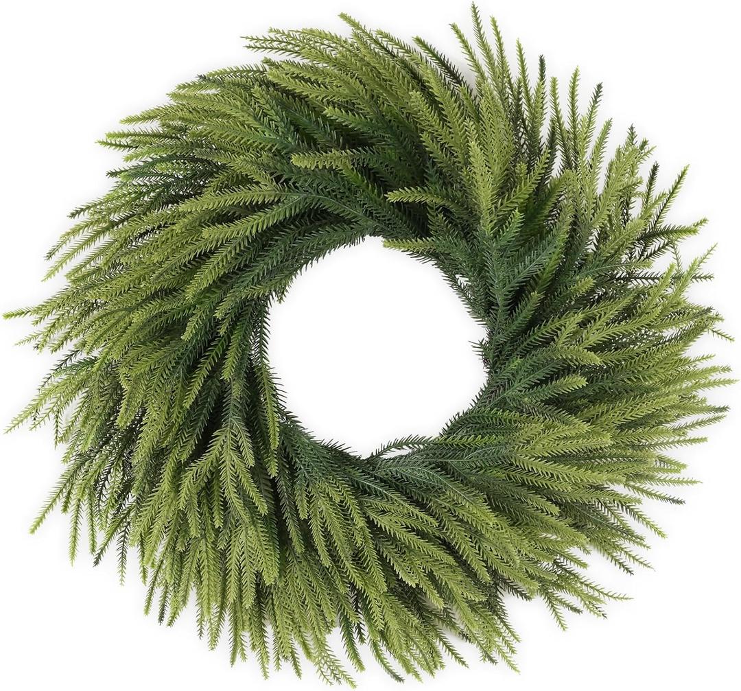 26 inch Norfolk Pine Wreath, Realistic Christmas Wreath for Front Door, Artificial Real Touch Green Wreath Greenery for Door Wall Windows Mantle Outdoor Christmas Decoration