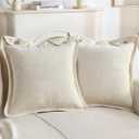 FUTEI Pack of 2 Chenille Buttons Throw Pillow Covers 18x18 Inch Soft Piped Edges Decorative Cushion Case Neutral Farmhouse Accent for Couch Living Room, Beige