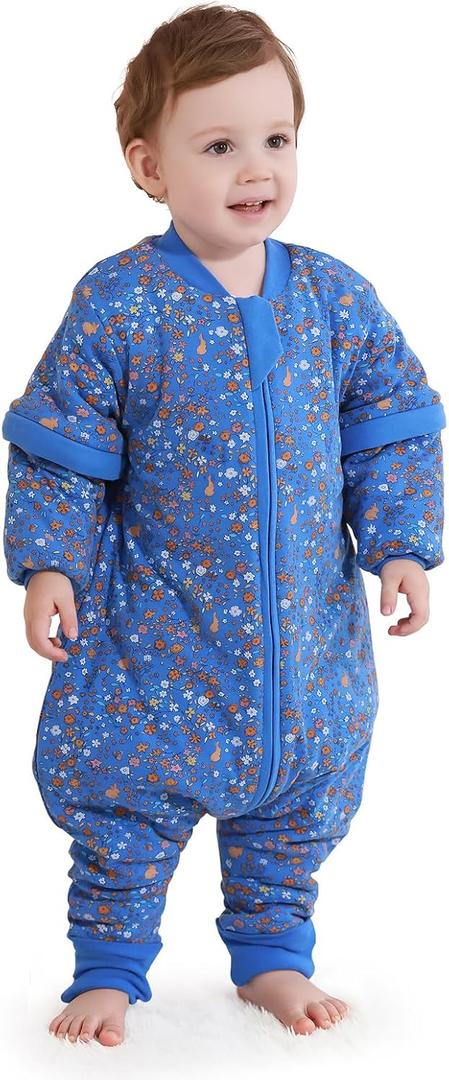 Mosebears Baby Sleep Sack with Legs,Cotton Baby Sleep Sack for Toddler Thicken 2.5 TOG(18-36 Months, Blue)