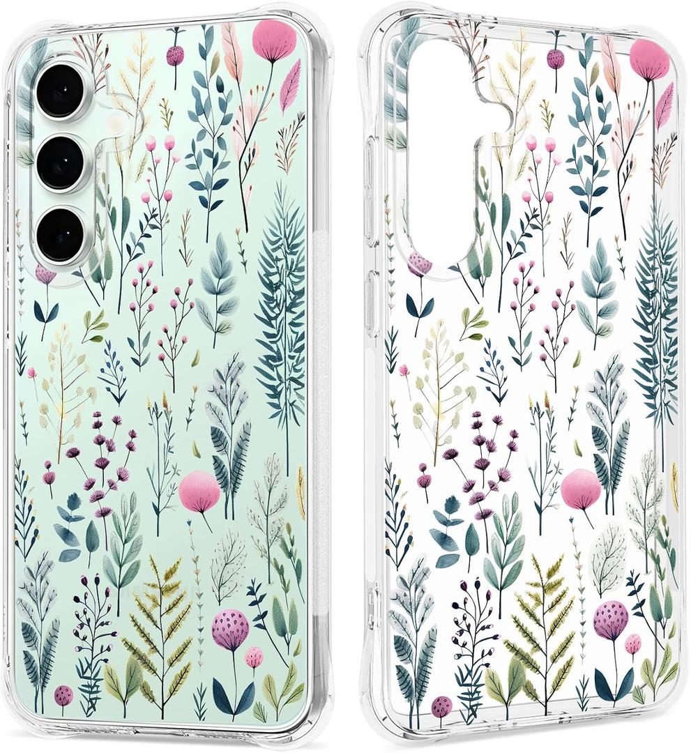 Floral Clear Case for Samsung Galaxy S24 FE for Women Girls,Pretty Phone Cover for Galaxy S24 FE,Flower Design Cute Pattern Slim Soft Drop Proof Protective TPU Bumper Case,FL-36