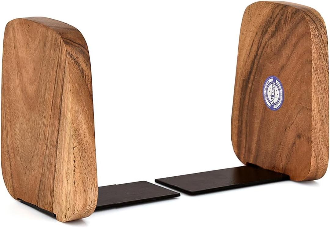 Office- Book End Acacia Wood for Office Desk Support for Books and Movies Heavy Duty Book Stand (4" X 4" X 5"), (Set of 2)