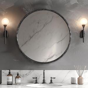 ANDY STAR Hand-Forged Round Mirror for Wall, 24 Inch Black Solid Steel Antique Rounded Bathroom Mirror, Vintage Hammered Metal Frame Circle Mirror for Wall Decor, Vanity, Bedroom, Entryway ANDY STAR Hand-Forged Round Mirror for Wall, 24 Inch Black Solid Steel Antique Rounded Bathroom Mirror, Vintage Hammered Metal Frame Circle Mirror for Wall Decor, Vanity, Bedroom, Entryway