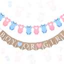 2 Pcs Party Decorations Pre-Strung Boy or Girl Burlap Banner and Garland He or She Sign for Gender Reveal Welcome Baby Shower Birthday Party Decorations(Bodysuits,Pink, Blue)