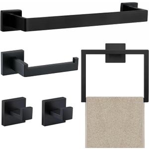 JOPOFI 5 Piece Bathroom Towel Bar Set - SUS304 Stainless Steel Bath Towel Holder, 15.7 Inch Towel Racks for Bathroom Wall Mounted, Bathroom Hardware Accessories Set - Matte Black