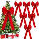 Red Christmas Large Velvet Bows: 36" x 18" Golden Edged Velvet Bow - Christmas Tree Topper Ornament Bow for Christmas Tree Wreath Door and Fireplace Decoration (6, Red)