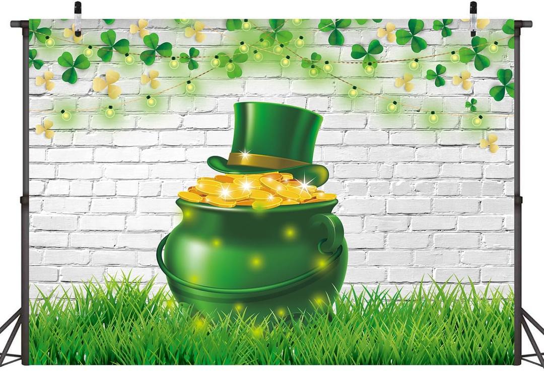 Happy St. Patrick's Day Backdrop White Brick Wall St Patrick's Photography Background St Patrick's Day Children Party Decorations(75FT)
