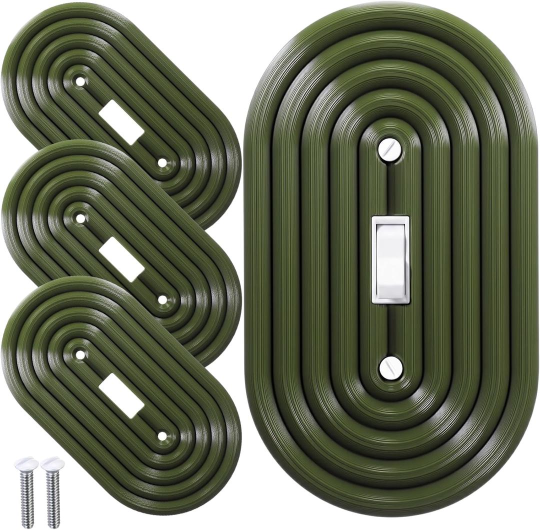 4 Pcs Oval Light Switch Cover Decorative Single Toggle Wall Plate Dark Wood Grain Design Oval Light Switch Cover Plate for Bedroom Kitchen Home Decoration (Classic,Green)