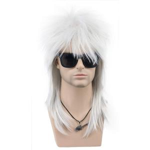 VGbeaty Men and Women Long Straight Silver Wig 70s 80s Rocker Punk Rock Disco Mullet Wig (Silver) (Sliver)