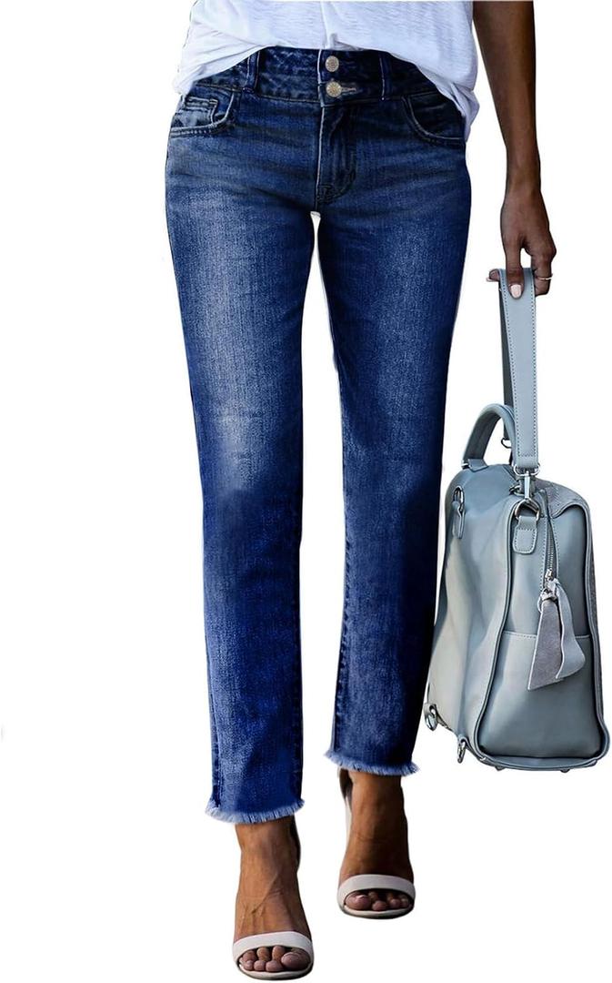 Sidefeel High Waisted Jeans for Women Trendy 2024 Strechy Straight Leg Denim Pants with Pockets Blue Size 12