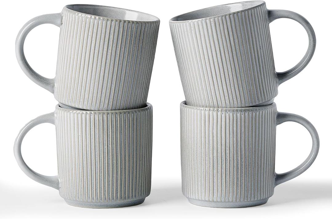 famiware Coffee Mug Set for 4, Star 12 oz Catering Mugs Cup Set with Handle for Coffee, Tea, Cocoa, Milk - Ceramic Stoneware Drinkware Set, Matte Grey