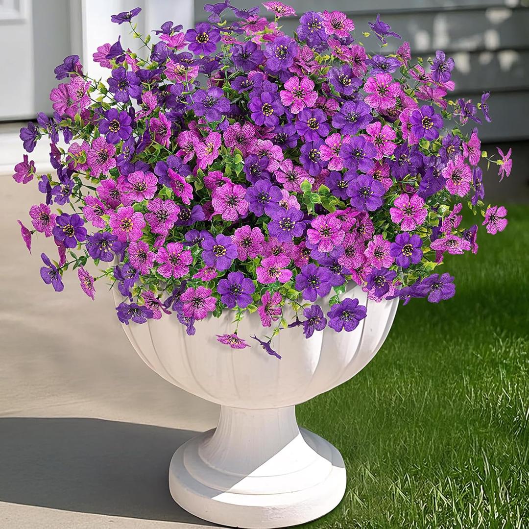 Artificial Fake Mums Flowers for Outdoor Fall Decor, 12 Bundles Faux Flowers Plants Silk Daisy for Planter Pot Colorful UV Resistant Look Real for Front Door Porch Patio Outside Yard(Light Purple)