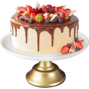 Ruckae White Ceramic Cake Stand 12 Inch Metal Wedding Cake Plate Round Dessert Stand Cake Plate Cupcake Stand for Party Table Display