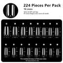 BETE Medium Square Clear Acrylic Nail Tips224Pcs 16 Sizes with Half Sizes, Tipex Instant Apex Full Cover False Nails, Pre-Shaped Strong Thick Press On Nails for Home & DIY Manicure