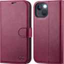 OCASE Compatible with iPhone 13 Wallet Case, PU Leather Flip Folio Case with Card Holders RFID Blocking Kickstand [Shockproof TPU Inner Shell] Phone Cover 6.1 Inch 2021 (Burgundy)